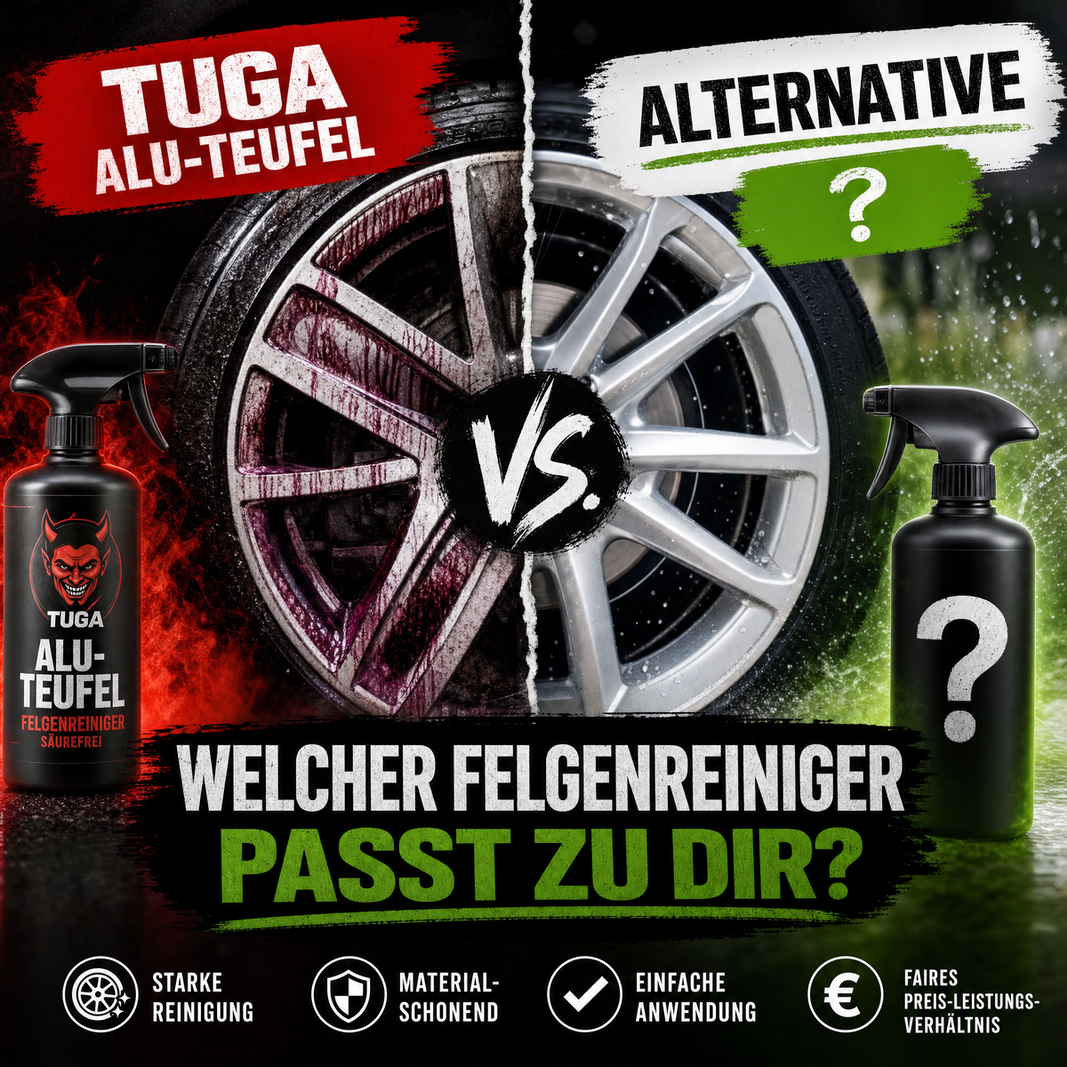 TUGA Alu-Teufel Alternative und Felgenreiniger gegen Bremsstaub im Vergleich